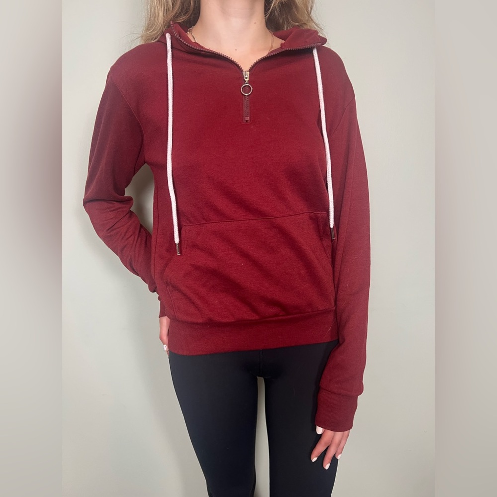 Red Half-Zip Hooded Sweatshirt Size XS